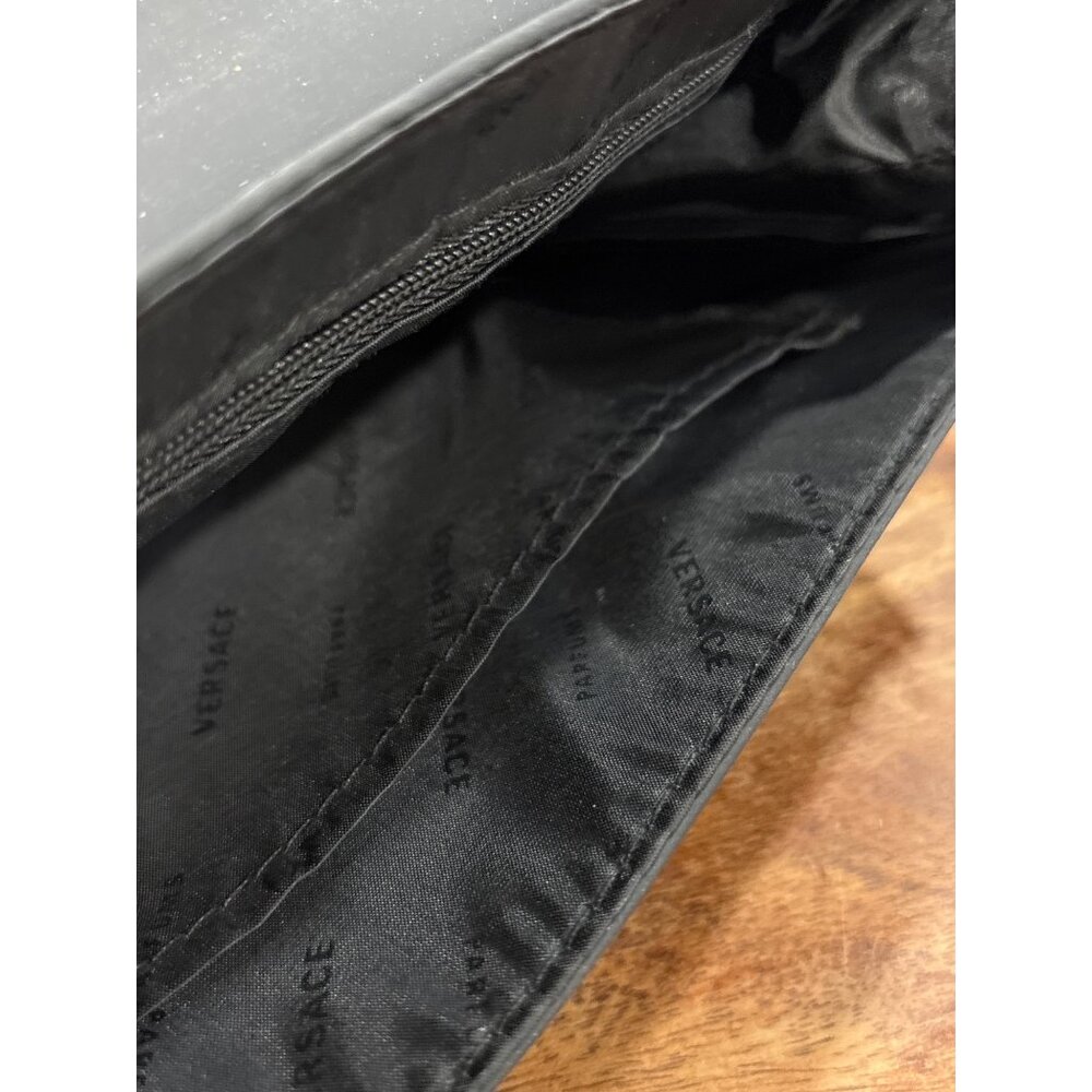 Versace Parfums Black Nylon Crossbody Bag With Gold Medusa Logo Greek Key Strap - Picture 7 of 15